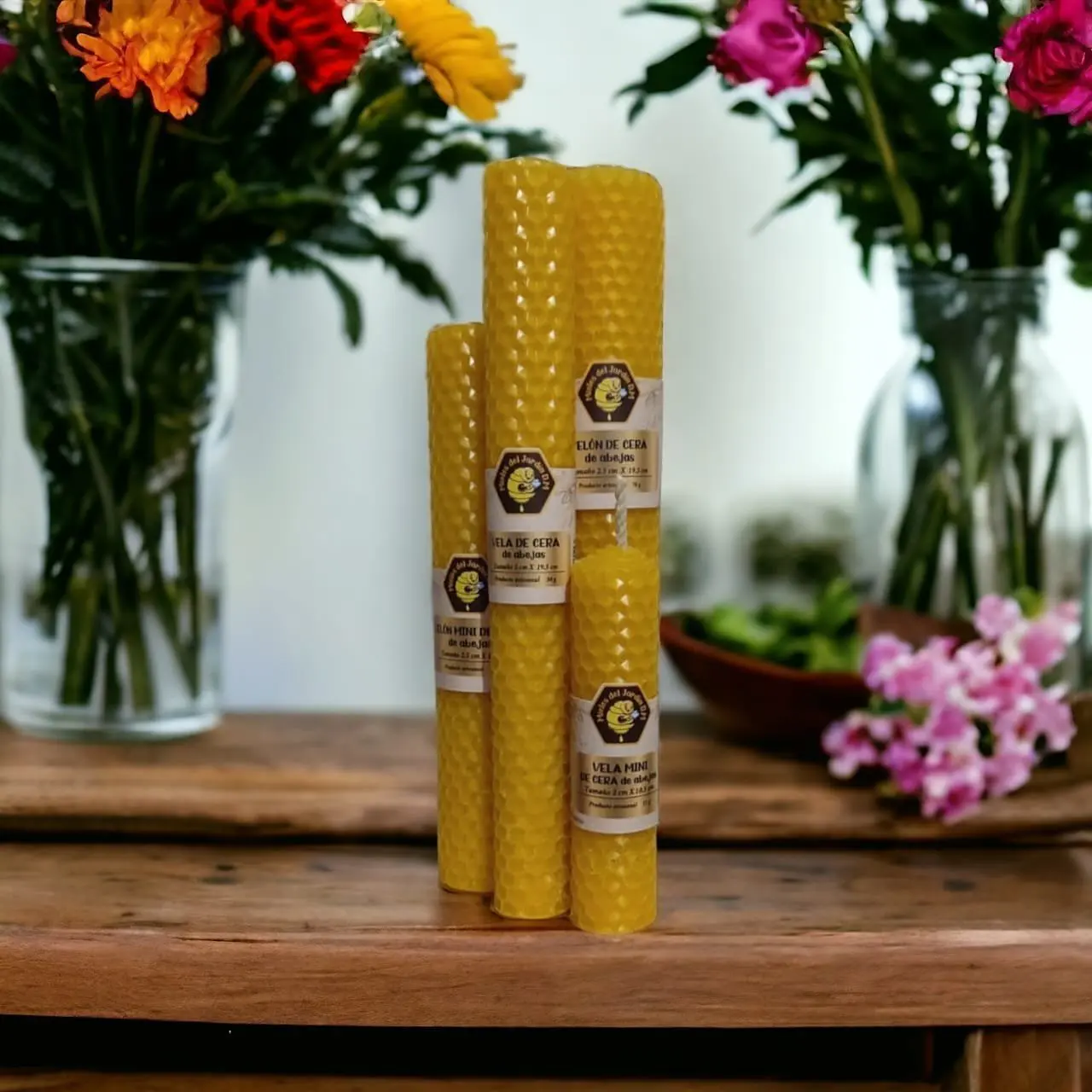 kit de velas en cera de abeja estampada x 5 unidades